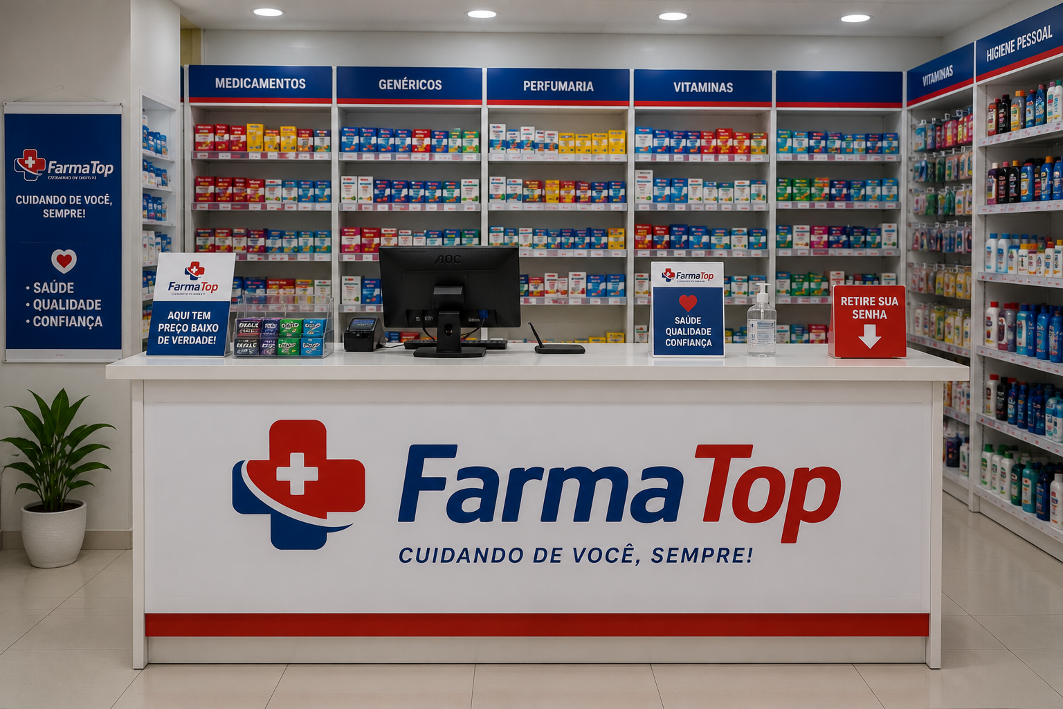 Interior espaçoso e organizado da FarmaTop